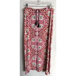 J.Jill Soft Watermelon Pink Flare Pattern Maxi Skirt Size Medium Orange White